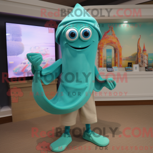 Teal Squid mascot costume...