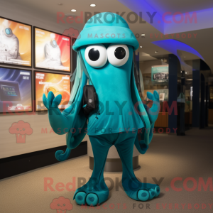 Teal Squid mascot costume...
