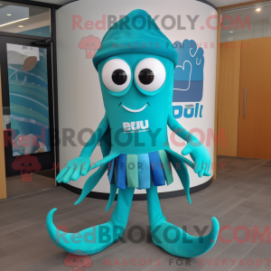 Teal Squid mascot costume...