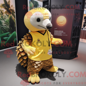 Gul Pangolin maskot kostume...