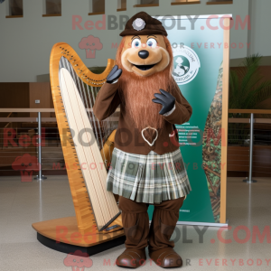 Brown Celtic Harp mascot...