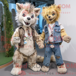 Cream Hyena mascot costume...