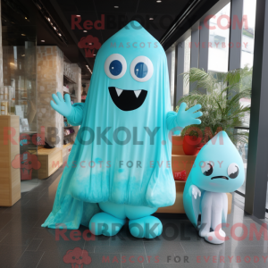 Cyan Ghost mascot costume...