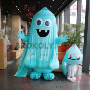 Cyan Ghost maskot kostume...