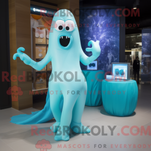 Cyan Ghost mascot costume...