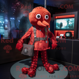 Red Octopus maskot kostume...