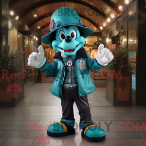 Teal Clown mascot costume...