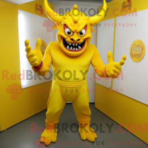 Yellow Devil maskot kostume...