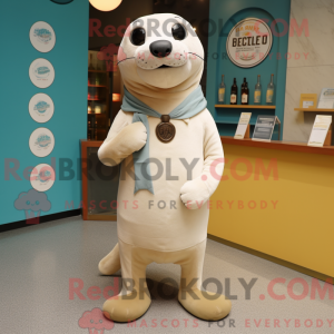 Beige Seal mascot costume...