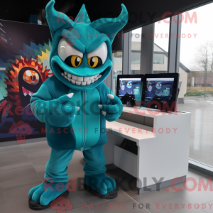 Teal Demon mascot costume...