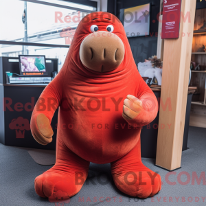 Red Walrus mascot costume...