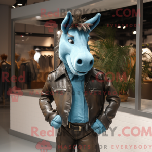 Cyan Donkey mascot costume...