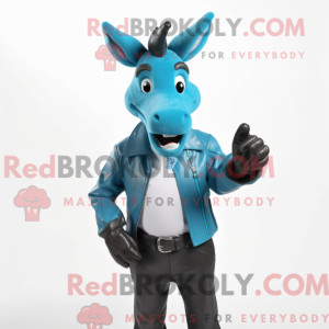 Cyan Donkey mascot costume...