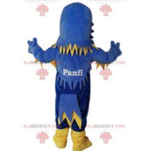 Mascot blauwe en gele adelaar, met ruches. Adelaar kostuum