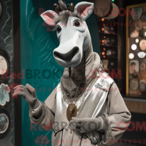 Sølv Okapi-maskotdraktfigur...