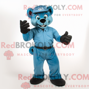 Cyan Panther maskot kostume...