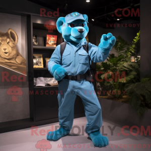 Cyan Panther mascot costume...