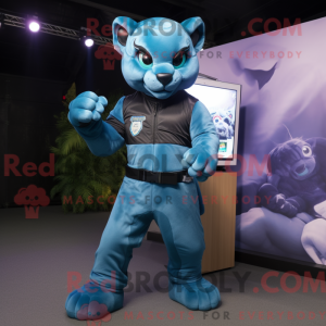 Cyan Panther maskot kostume...