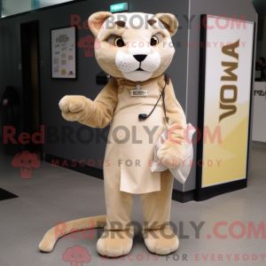 Beige Puma mascot costume...