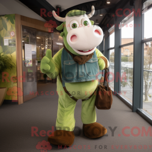 Green Hereford Cow mascot...