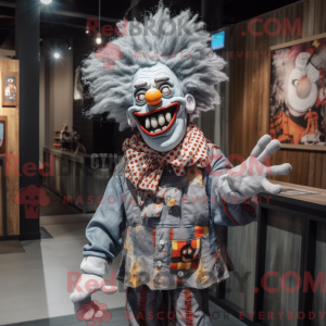 Gray Evil Clown mascot...