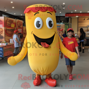 Gold Hot Dog mascot costume...