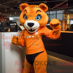 Orange Puma maskot kostume...