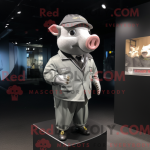 Gray Pig mascot costume...