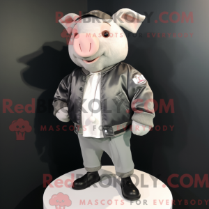 Gray Pig mascot costume...