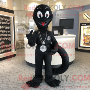 Sort Snake maskot kostume...