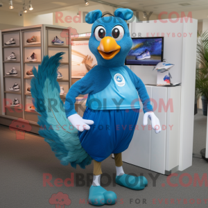 Blue Peacock maskot kostume...