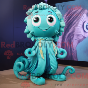 Cyan Medusa mascot costume...