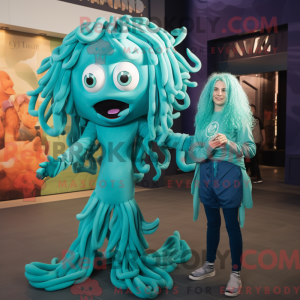 Cyan Medusa mascot costume...