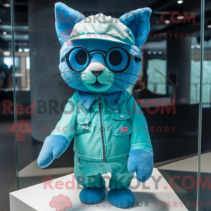 Cyan Cat-maskotdraktfigur...