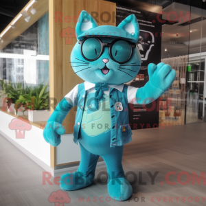 Cyan Cat-maskotdraktfigur...