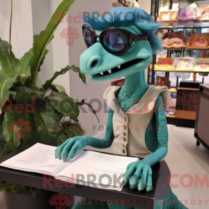 Teal Velociraptor mascot...