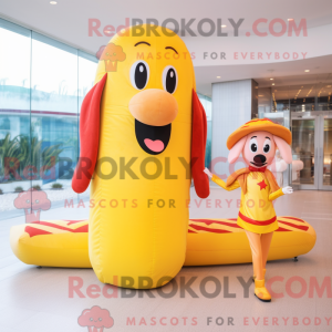Gold Hot Dog mascot costume...