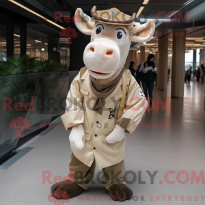 Beige Zebu maskot kostume...