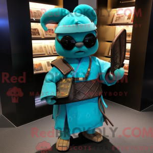 Teal Samurai mascot costume...