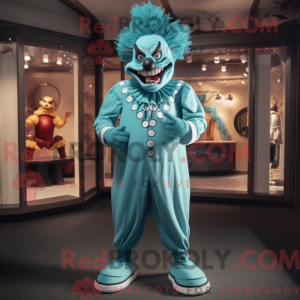 Cyan Evil Clown mascot...