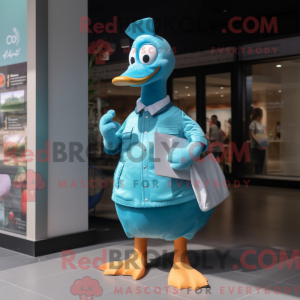 Cyan Goose mascot costume...