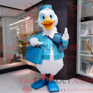 Cyan Goose maskot kostume...