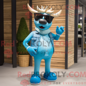 Cyan Rensdyr maskot kostume...