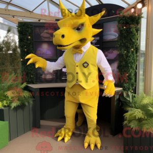 Yellow Triceratops mascot...