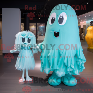 Cyan Ghost mascot costume...