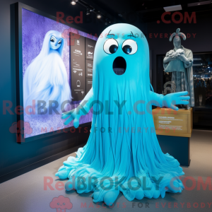 Cyan Ghost maskot kostume...