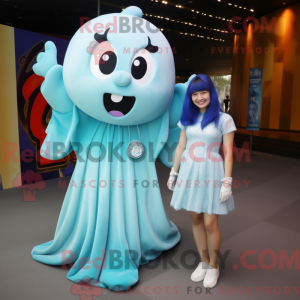 Cyan Ghost mascot costume...