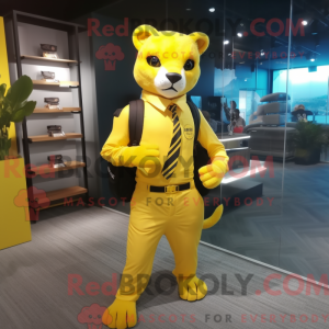 Yellow Puma mascot costume...