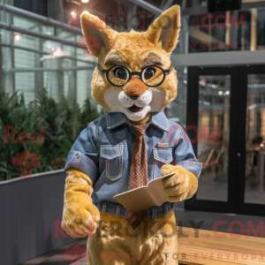 Gold Lynx maskot kostume...