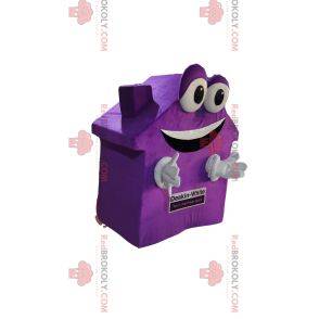 Zeer glimlachende mauve huismascotte. Huis pak